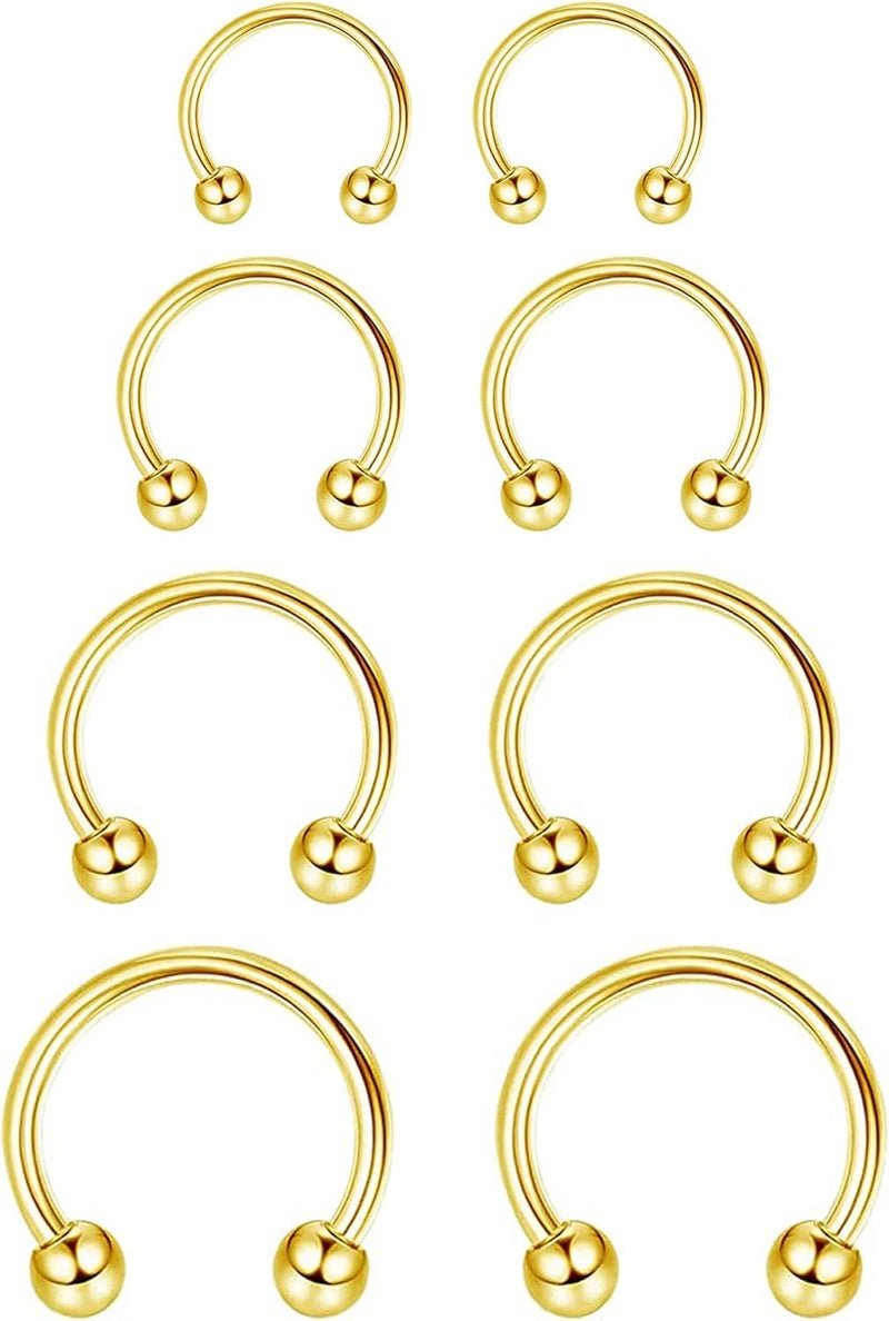 Earmark 7Pairs 6/7/8/9/10/12/14MM Surgical Steel Horseshoe Small Septum Rings Smiley Piercing Jewelry Circular Curved Barbell Piercing Hoops Set for Nose Nipple Nostril Cartilage Helix Daith Tragus Lip Eyebrow - Image 1